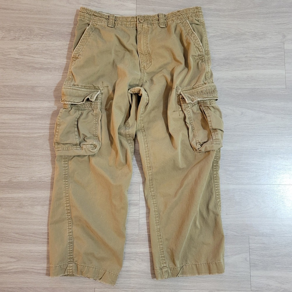 Aeropostale Mens Khaki Cargo Pants 36x32 Heavy Cotton Utility Straight Leg Y2K